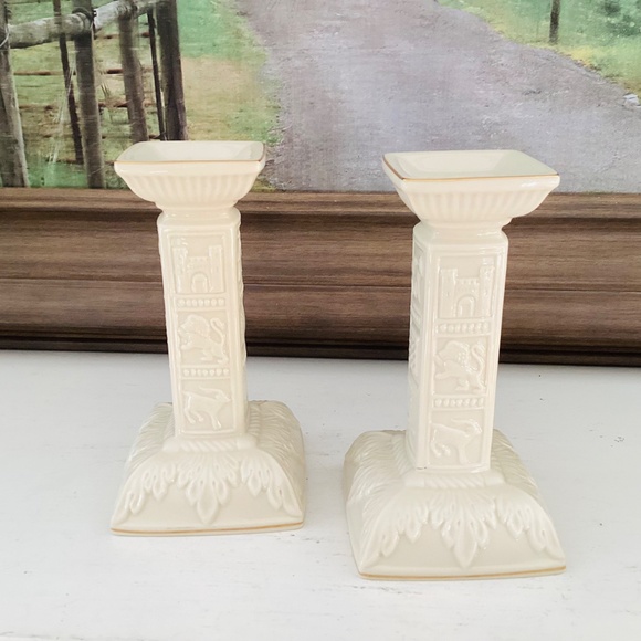 Set of 2 LENOX JUDAIC SABBATH CANDLE HOLDERS Porcelain 22K Gold Gilt 12 Tribes - Picture 10 of 11